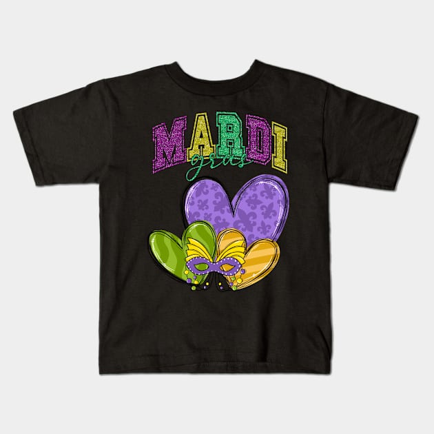 Mardi Gras Cute Hearts Women Girls Kids Kids T-Shirt by Peter smith